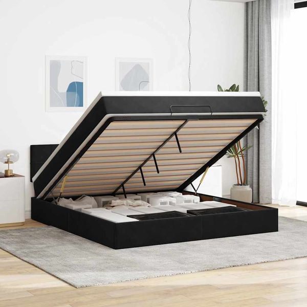 vidaXL Osmanská posteľ s matracom Čierna 180x200cm Zamat