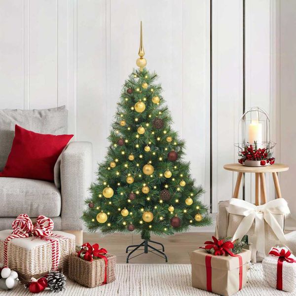 vidaXL Umelý vianočný stromček s 150 LED-i Zelená 120 cm PE a PVC