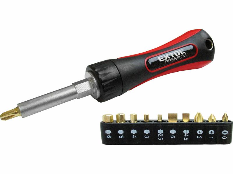 Šroubovák ráčnový s hroty, sada 11ks, CrV EXTOL-PREMIUM