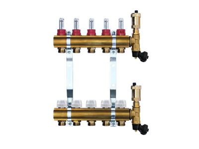 Mosadzný rozdeľovač s automatickým odvzdušnením - 5 cestný