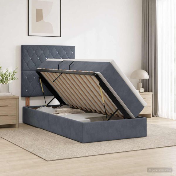 vidaXL Postel s úložným prostorem a matrací Tmavosivá 90 x 190 cm