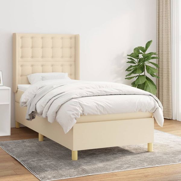vidaXL Boxspring posteľ s matracom krémová 100x200 cm látka