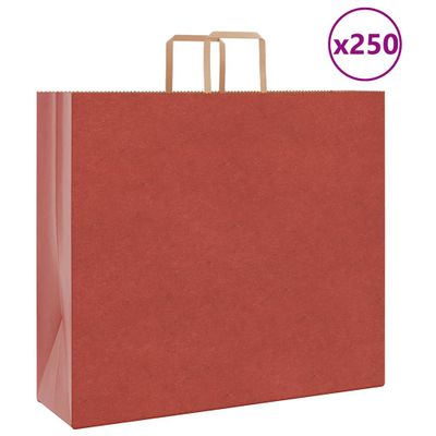 vidaXL Papierové tašky 250 ks s rúčkami, červené, 54x15x49 cm