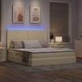 vidaXL LED úložná posteľ s matracom Krémová 200 x 200 cm Látka