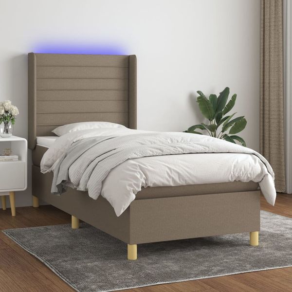 vidaXL Posteľ boxsping s matracom a LED sivohnedá 90x190 cm látka
