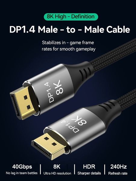 PremiumCord 8K DP1.4 9m PremiumCord DisplayPort 1.4 prípojný kabel 32,4Gbit/s, rozlišení 8K, kovové a zlacené konektory, 9m