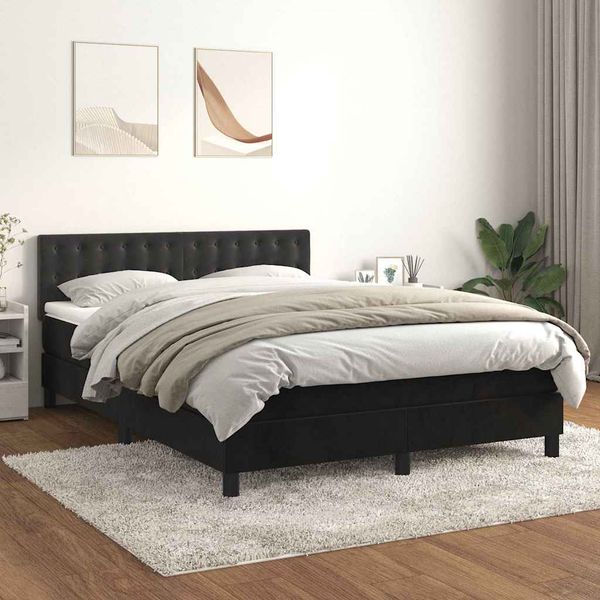 vidaXL Posteľný rám boxspring s matracom čierny 140x190 cm zamat