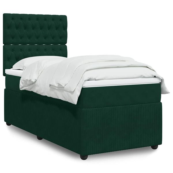 vidaXL Posteľný rám boxsping s matracom tmavozelený 80x200 cm zamat