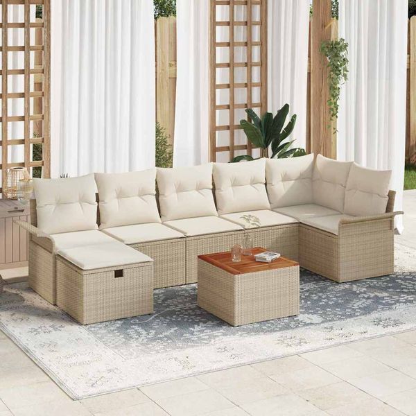 vidaXL Súprava záhradných pohoviek s vankúšom 8 pcs Béžová Poly ratan