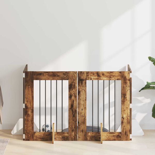 vidaXL Brána pre psov so stojanmi 4 pcs Dymový dub 60 x 80 cm
