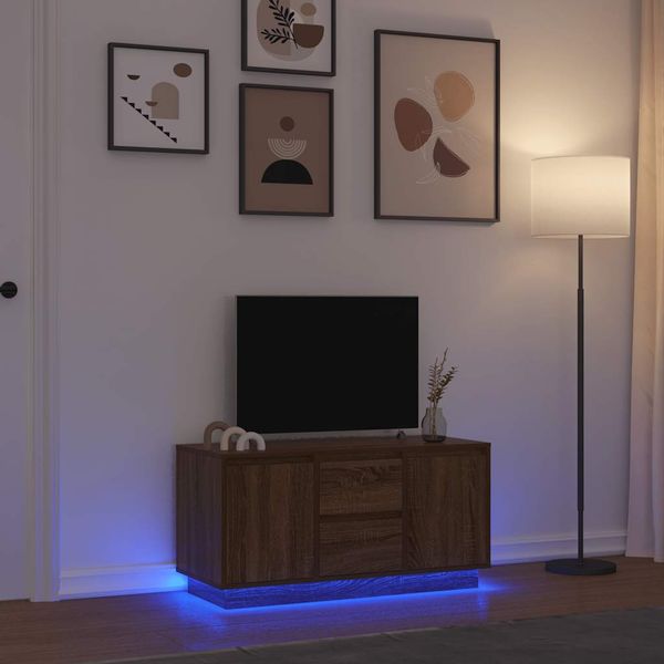 vidaXL TV skrinka s LED svetlami hnedý dub 100x41x50 cm
