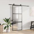 vidaXL Posuvné dvere s kovaním čierne 90x205 cm tvrdené sklo
