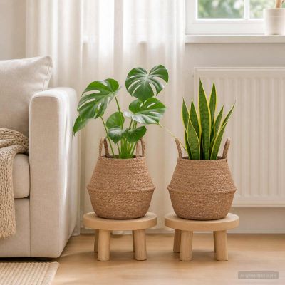 vidaXL Kvetináč s uchami 2 ks Prírodná Ø 22 x 20 cm 100% Morská tráva