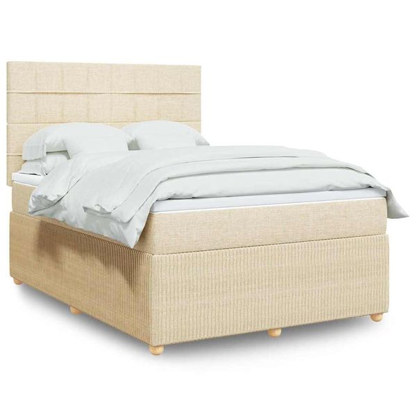 vidaXL Posteľný rám boxspring s matracom krémový 160x200 cm látka