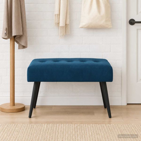vidaXL Lavica s gombíkovým prešívaním Modrá 60 x 40 x 45 cm Zamat