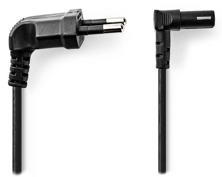 NEDIS napájecí kabel pro adaptéry/ Euro zástrčka - konektor IEC-320-C1/ úhlový-úhlový/ dvoulinka/ černý/ bulk/ 2m Kabel, napájecí, zástrcka Euro na IEC-320-C1, dvoulinka, úhlový, 2m, cerný