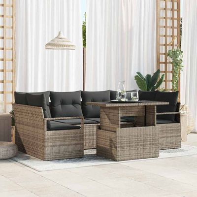 vidaXL Súprava záhradných pohoviek s úložiskom 7 pcs Sivá polyratan
