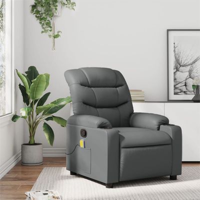 vidaXL Masážne kreslo s polohovacím mechanizmom, sivé, umelá koža