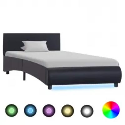 vidaXL Posteľný rám s LED, čierny, umelá koža 100x200 cm