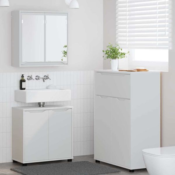 vidaXL Sada kúpeľňového nábytku s kolesom 3 pcs Biela Kompozitné drevo