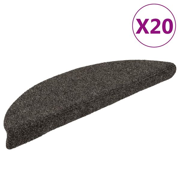 vidaXL Schodové rohože, samolepiace, 20 ks, 56x17x3 cm, antracitové, polkruhové