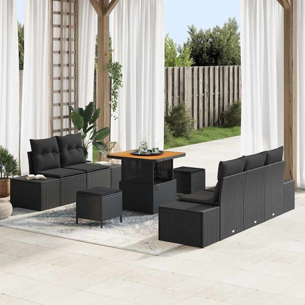 vidaXL Súprava záhradných pohoviek s vankúšom 8 pcs Čierna Poly ratan