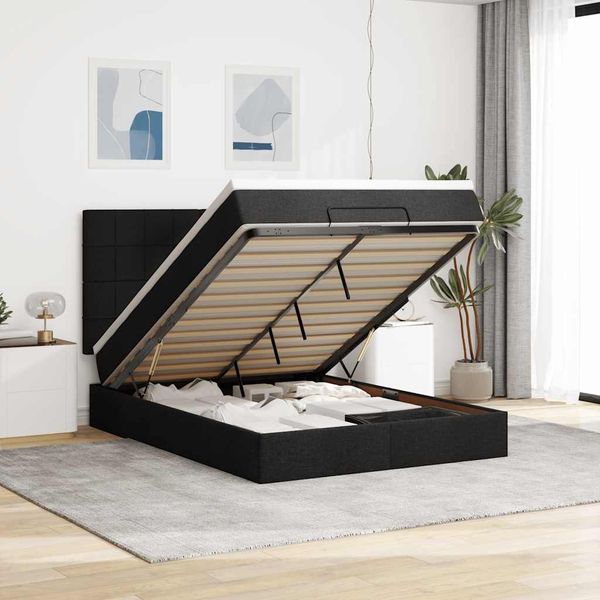 VidaXL Osmanská posteľ s matracom a LED diódami Čierna 140x190cm Látka