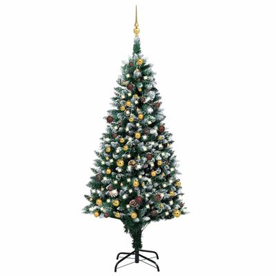 vidaXL Umelý vianočný stromček s LED a setom gulí a šiškami 210 cm