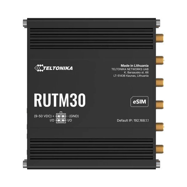 Teltonika RUTM30 průmyslový router, dual SIM + eSIM, 5G, 1x WAN, 1x LAN, WiFi 5 Router, prumyslový, 5G, 4G (LTE), 3G, Wi-Fi 5, 802.11b/g/n/ac Wave 2, 1× RJ-45 LAN, 1× RJ-45 WAN, 2× DI/DO, pasivní PoE, Dual SIM
