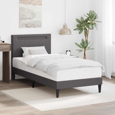 vidaXL Rám postele s LED pásikmi Sivá 90 x 190 cm Umelá koža