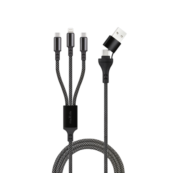 Maxlife ALLin1 kábel USB + USB-C - Lightning + 2x USB-C 1,0 m 66W čierny