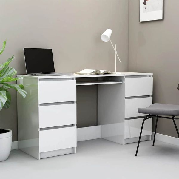 vidaXL Písací stôl, lesklý biely 140x50x77 cm, kompozitné drevo