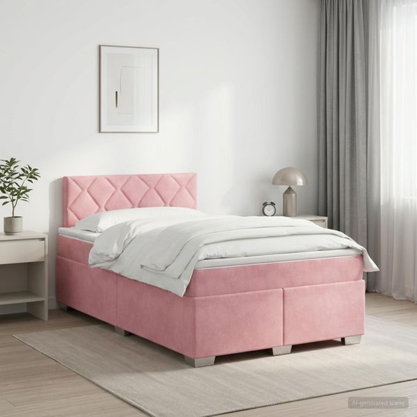 vidaXL Posteľ boxspring s matracom Ružová 120 x 200 cm Zamat