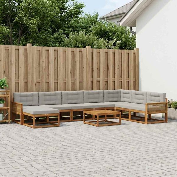 vidaXL Záhradná súprava gaučov s vankúšom 9 pcs Prírodná a svetlosivá