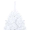 vidaXL Osvetlený umelý vianočný stromček s guľami, biely 150 cm, PVC