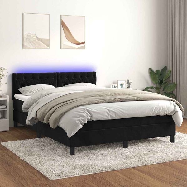 vidaXL Posteľ boxsping s matracom a LED čierna 140x200 cm zamat