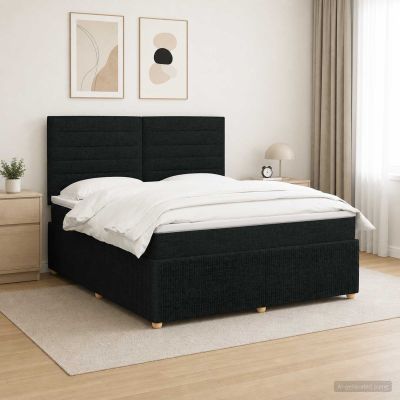 vidaXL LED boxspring posteľ s matracom Čierna 140 x 200 cm Látka