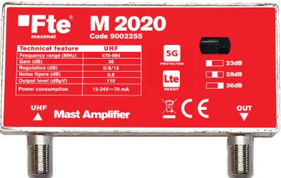 FTE zosilňovač M2020 s 5G LTE filtrom, zosilnenie 36 dB