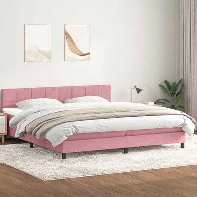 vidaXL Posteľný rám boxsping s matracom ružový 200x220 cm zamat