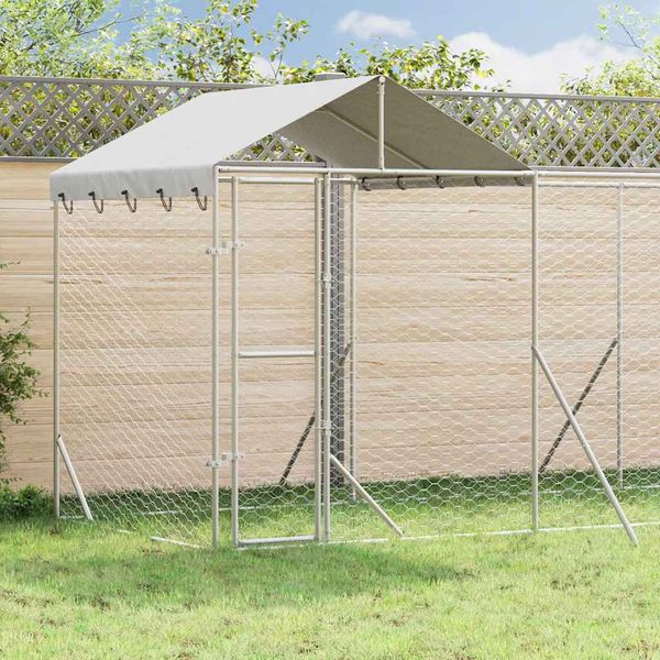 vidaXL Vonkajší koterec pre psov so strechou strieborný 10x2x2,5m oceľ
