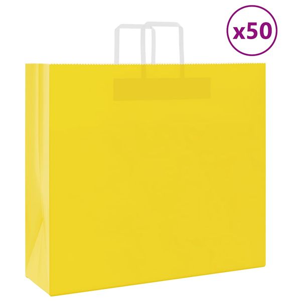 vidaXL Papierové tašky 50 ks s rúčkami, žlté, 54x15x49 cm