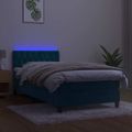 vidaXL Posteľný rám boxsping matrac a LED tmavomodrý 90x190 cm zamat