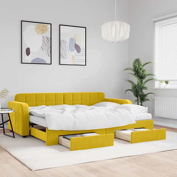 vidaXL Rozkladacia denná posteľ s matracmi žltá 80x200 cm zamat