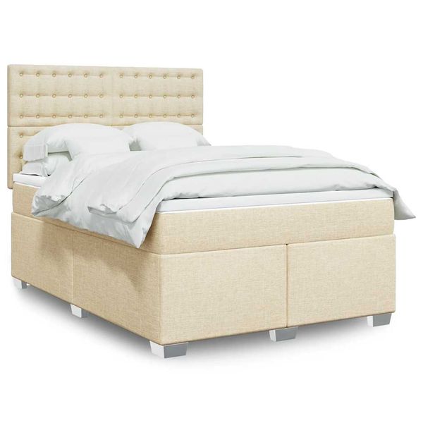 vidaXL Posteľný rám boxspring s matracom krémový 140x200 cm látka