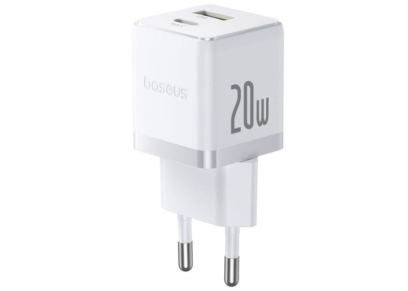 Baseus Rýchlonabíjačka do siete Palm 20W 1xUSB-A 1xUSB-C PD QC 3.0 biela