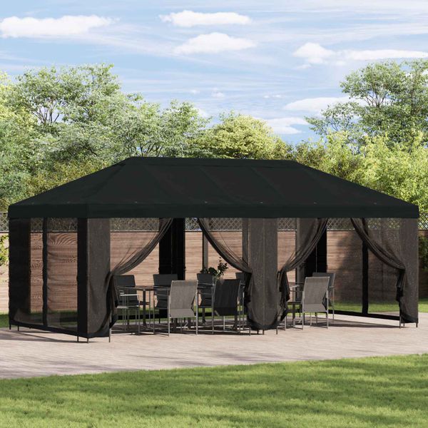 vidaXL Kryt altánku s bočnými stenami Čierna 600,5 x 300,5 cm