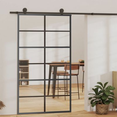 vidaXL Posuvné dvere s kovaním ESG sklo a hliník 102x205 cm