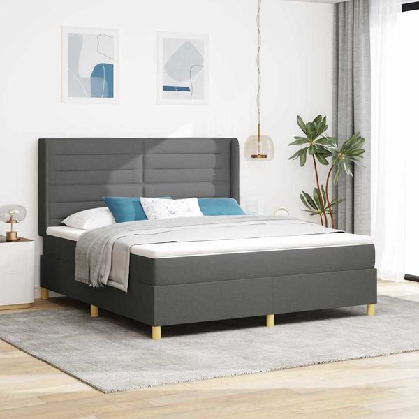 vidaXL Posteľ s pružinovým rámom s LED pásikmi Sivá 180 x 200 cm látka