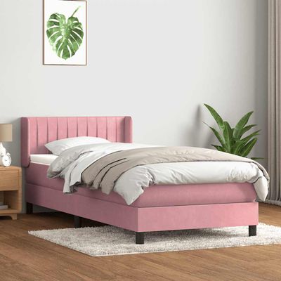 vidaXL Posteľný rám boxsping s matracom ružový 80x220 cm zamat