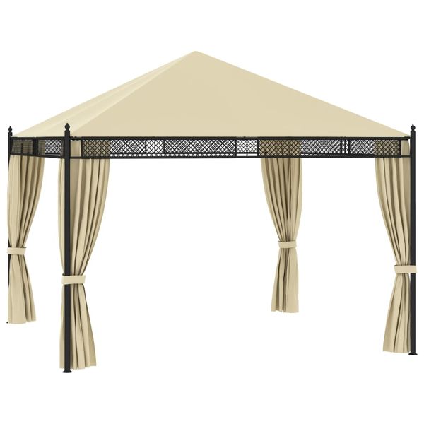 vidaXL Altánok so závesmi krémový 3,5x3,5x3,1 m oceľový 140g/m²